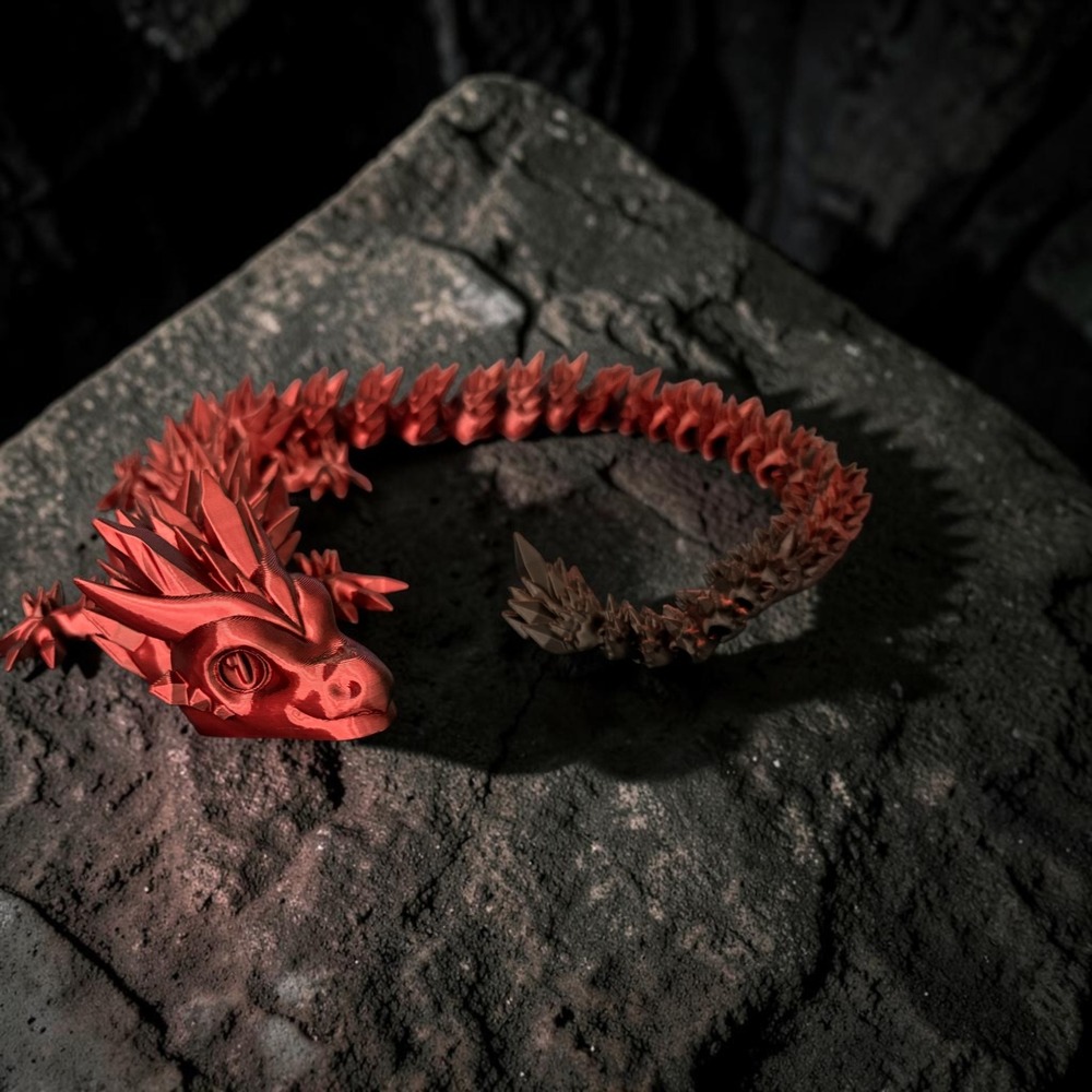3D Printed Articulated Crystal Dragon 24 Inch Red Black Metallic Fidget Toy